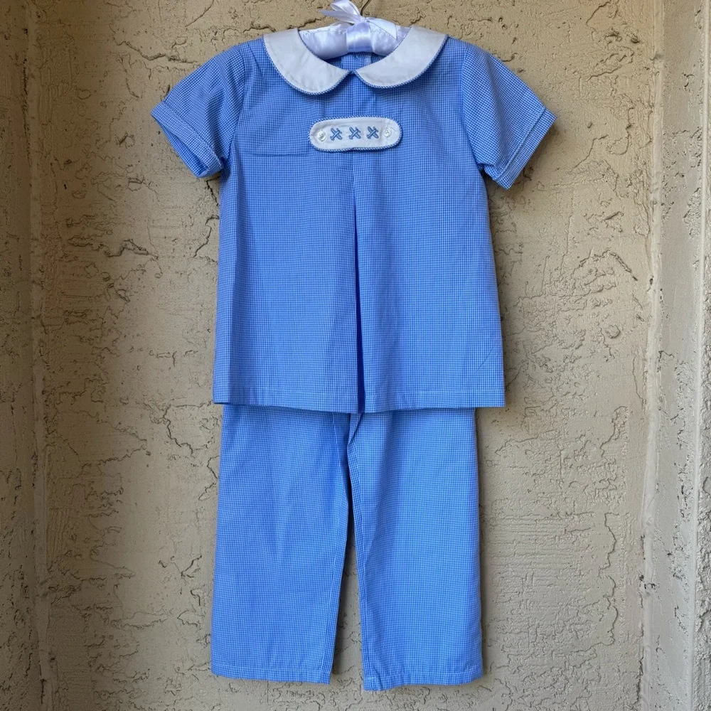 NWT Edgehill Collection Little Boys' Peter Pan Cap Sleeve Tab Pants Set Sz 6